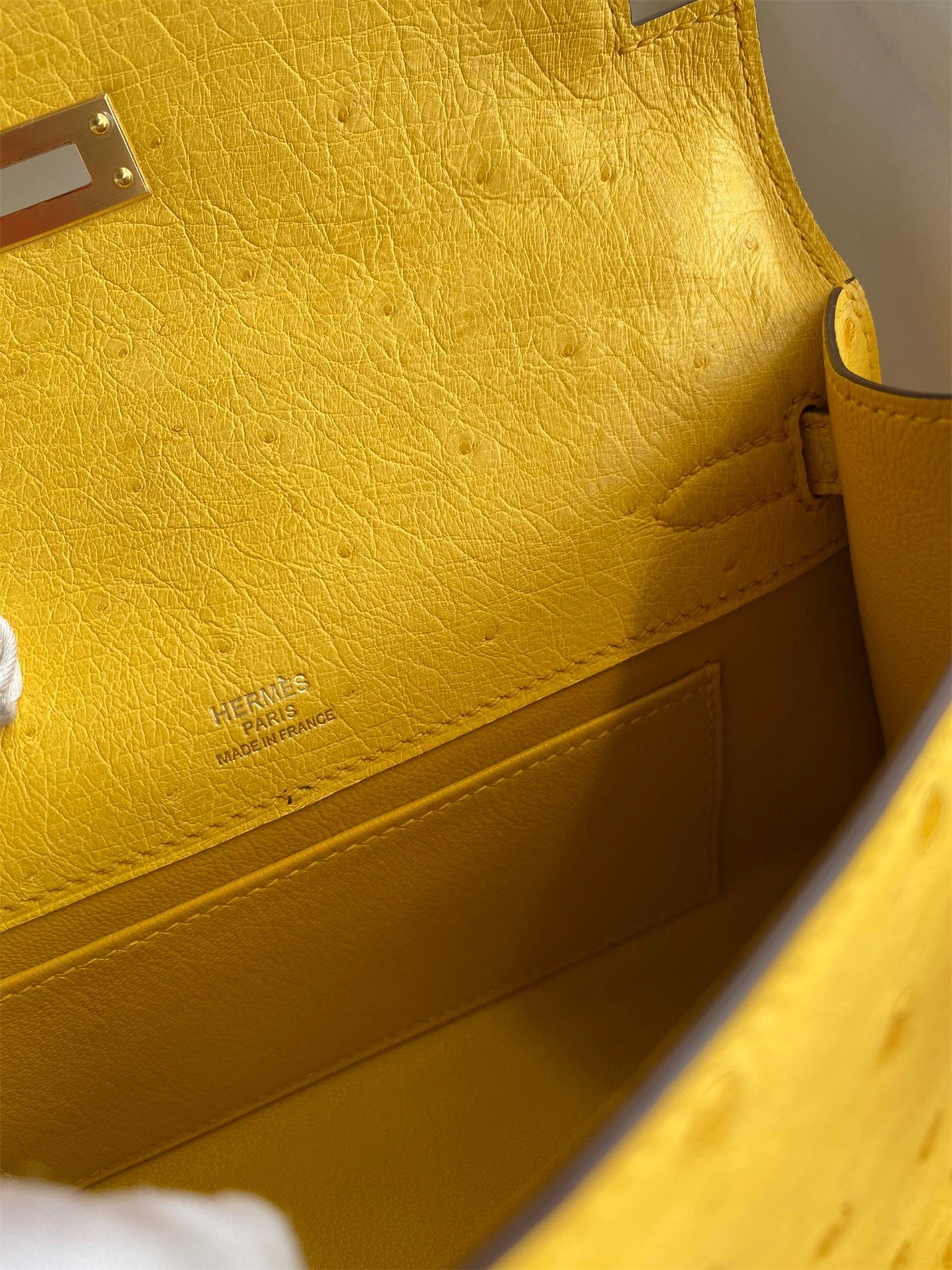 H**mes kelly pochette handmade bag in jaune ambre ostrich leather