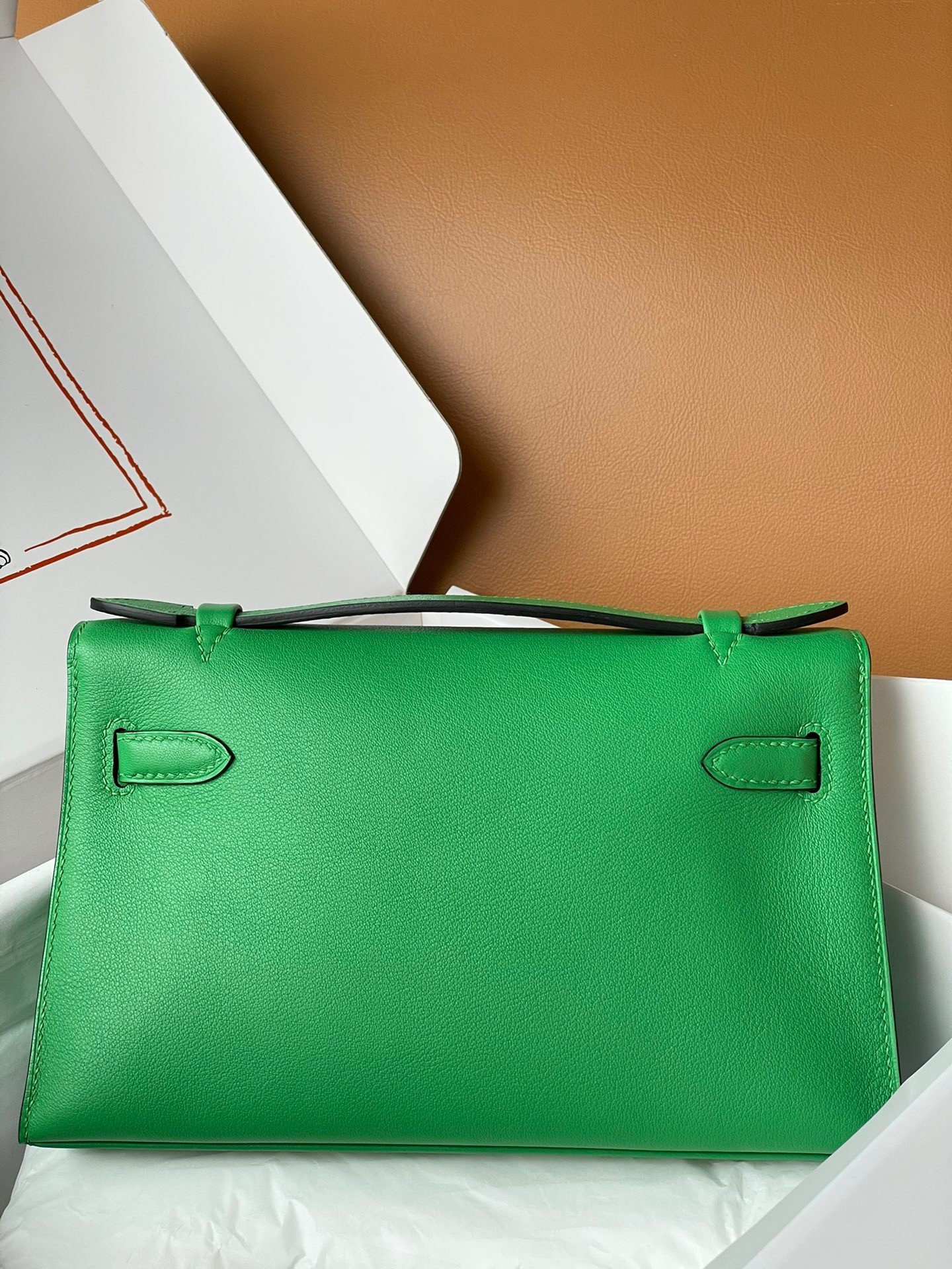 H**mes kelly pochette handmade bag in bamboo swift calfskin