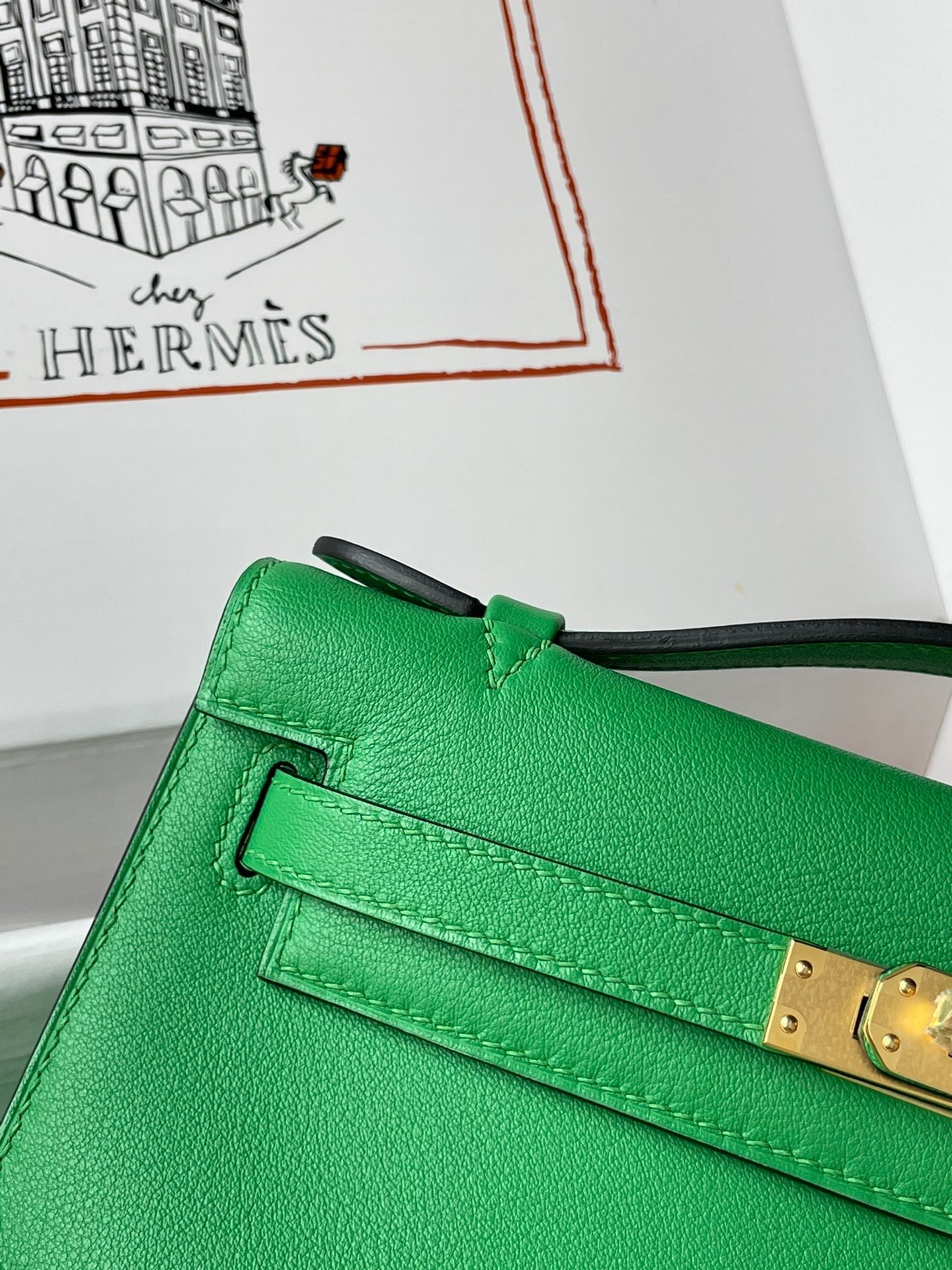 H**mes kelly pochette handmade bag in bamboo swift calfskin