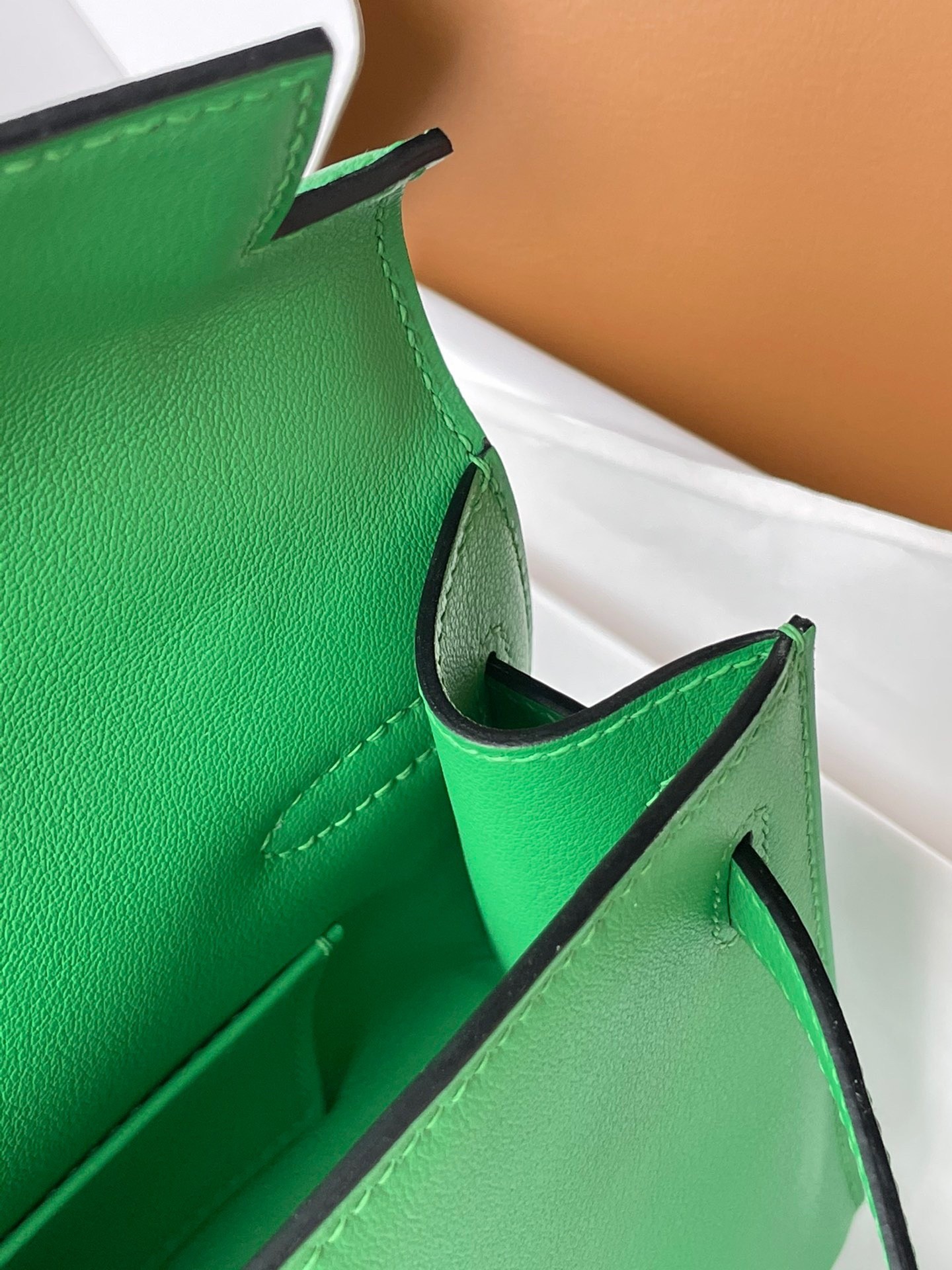 H**mes kelly pochette handmade bag in bamboo swift calfskin