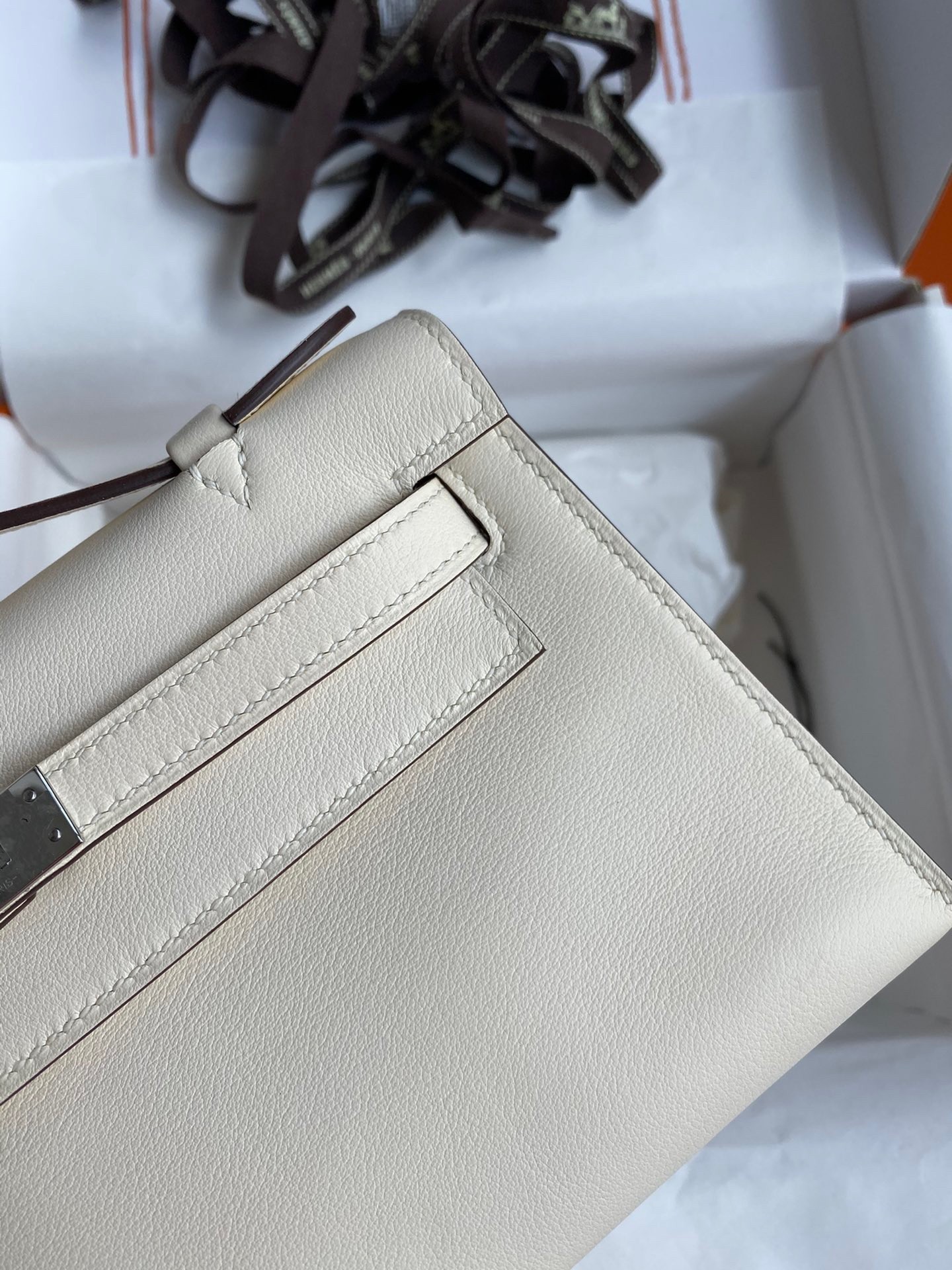 H**mes kelly pochette handmade bag in nata swift calfskin