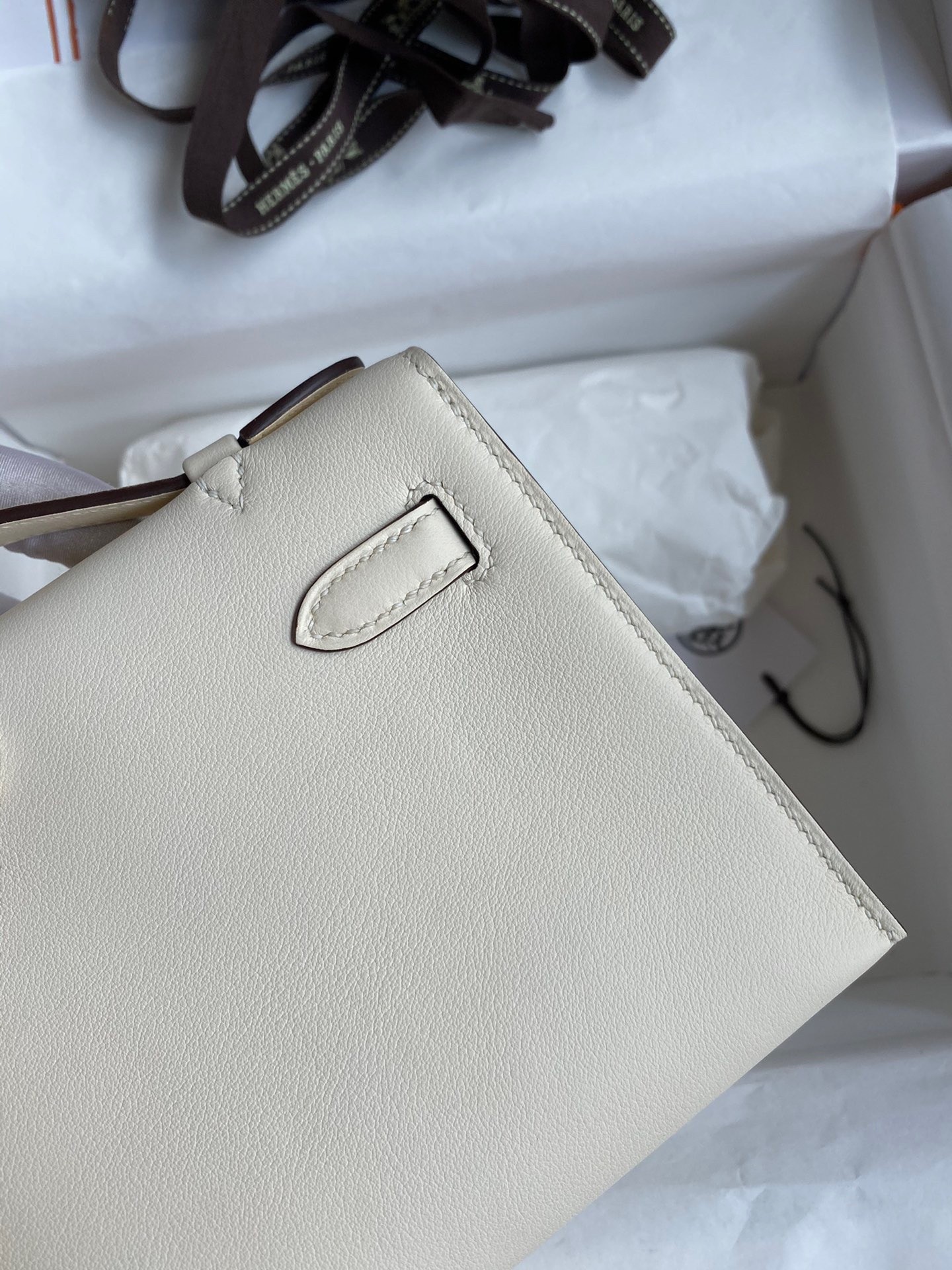 H**mes kelly pochette handmade bag in nata swift calfskin
