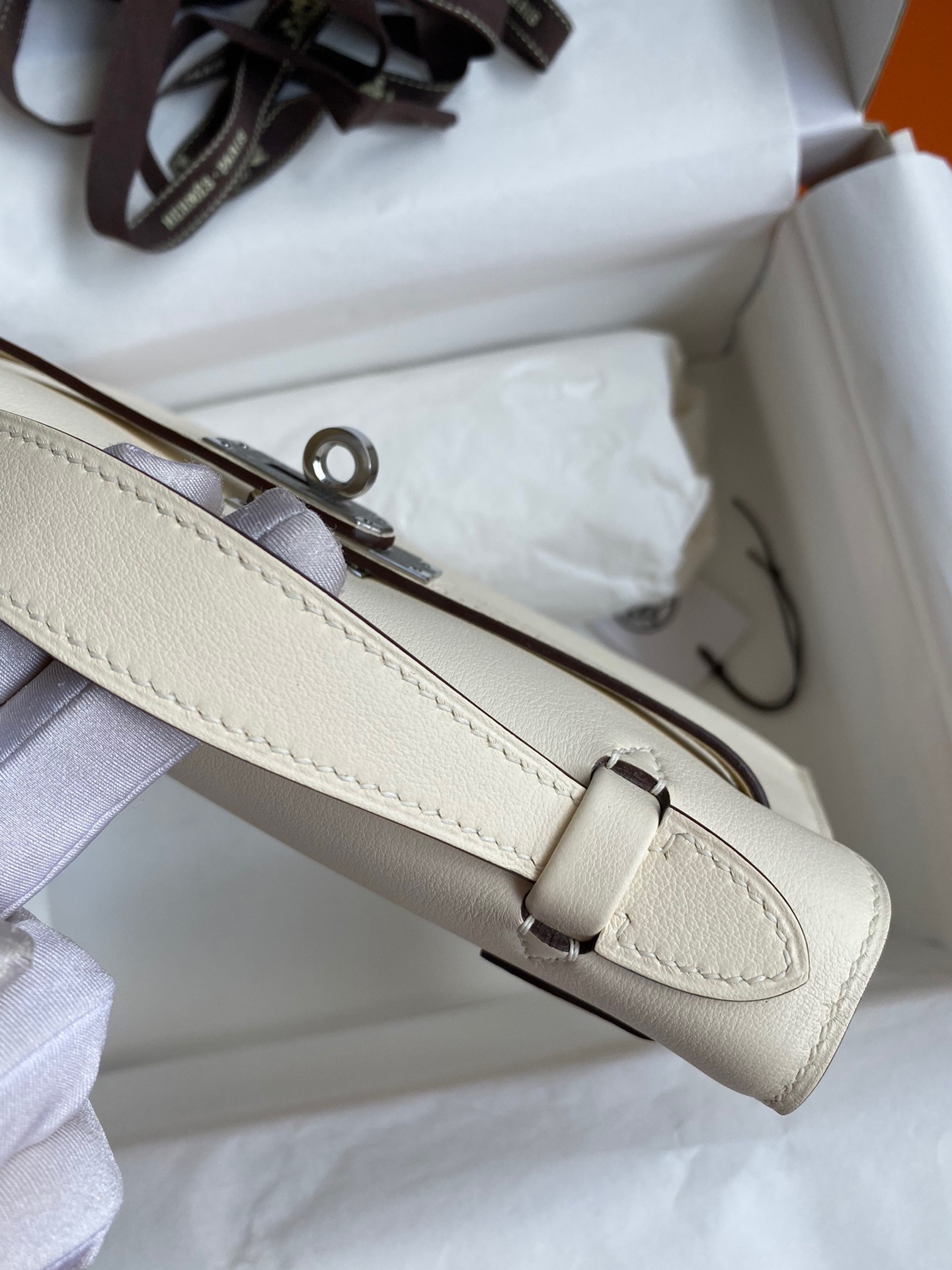 H**mes kelly pochette handmade bag in nata swift calfskin