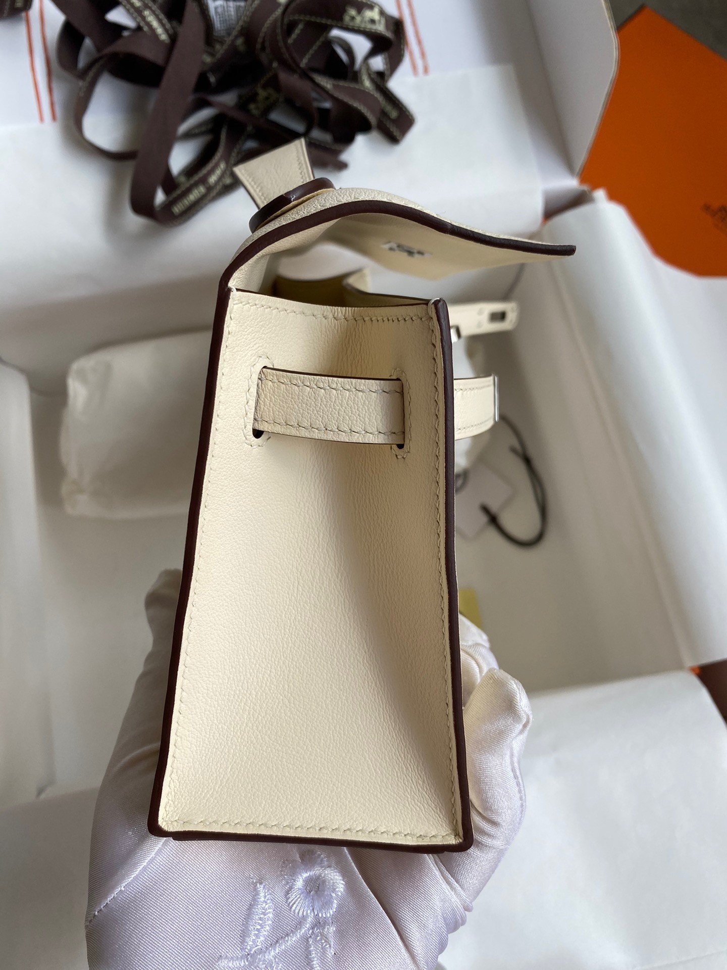 H**mes kelly pochette handmade bag in nata swift calfskin