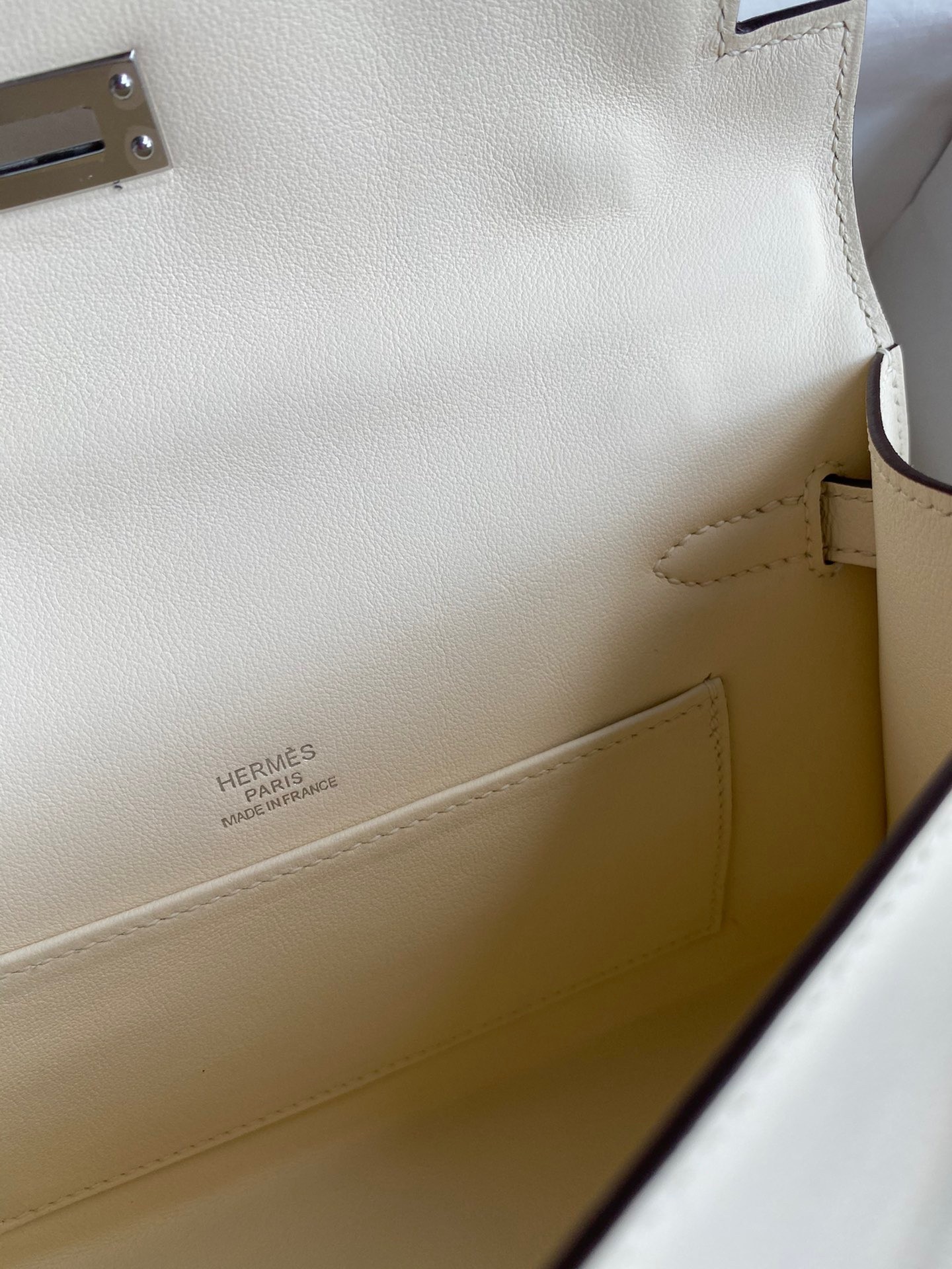 H**mes kelly pochette handmade bag in nata swift calfskin