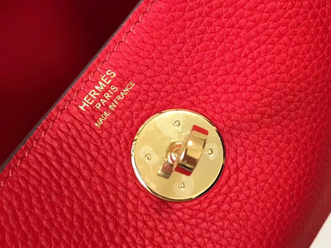 H**mes lindy mini bag in red clemence calfskin