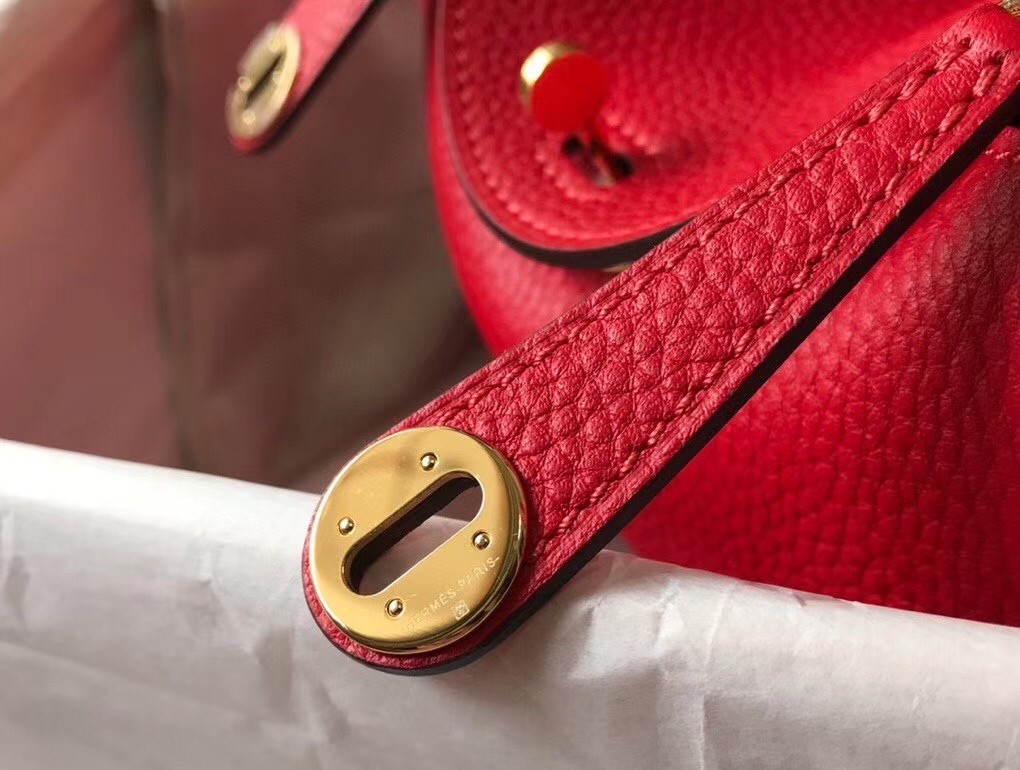H**mes lindy mini bag in red clemence calfskin