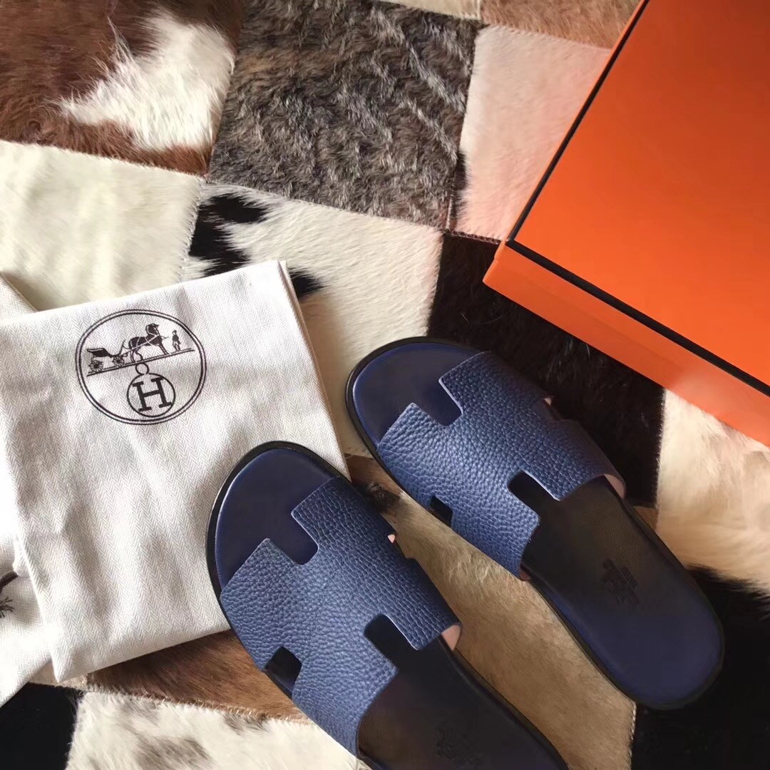 H**mes izmir sandals in navy blue clemence leather