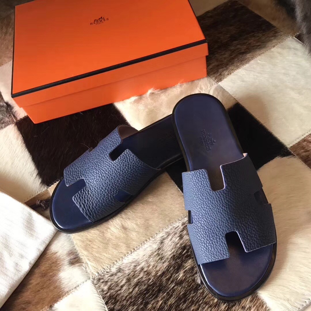 H**mes izmir sandals in navy blue clemence leather
