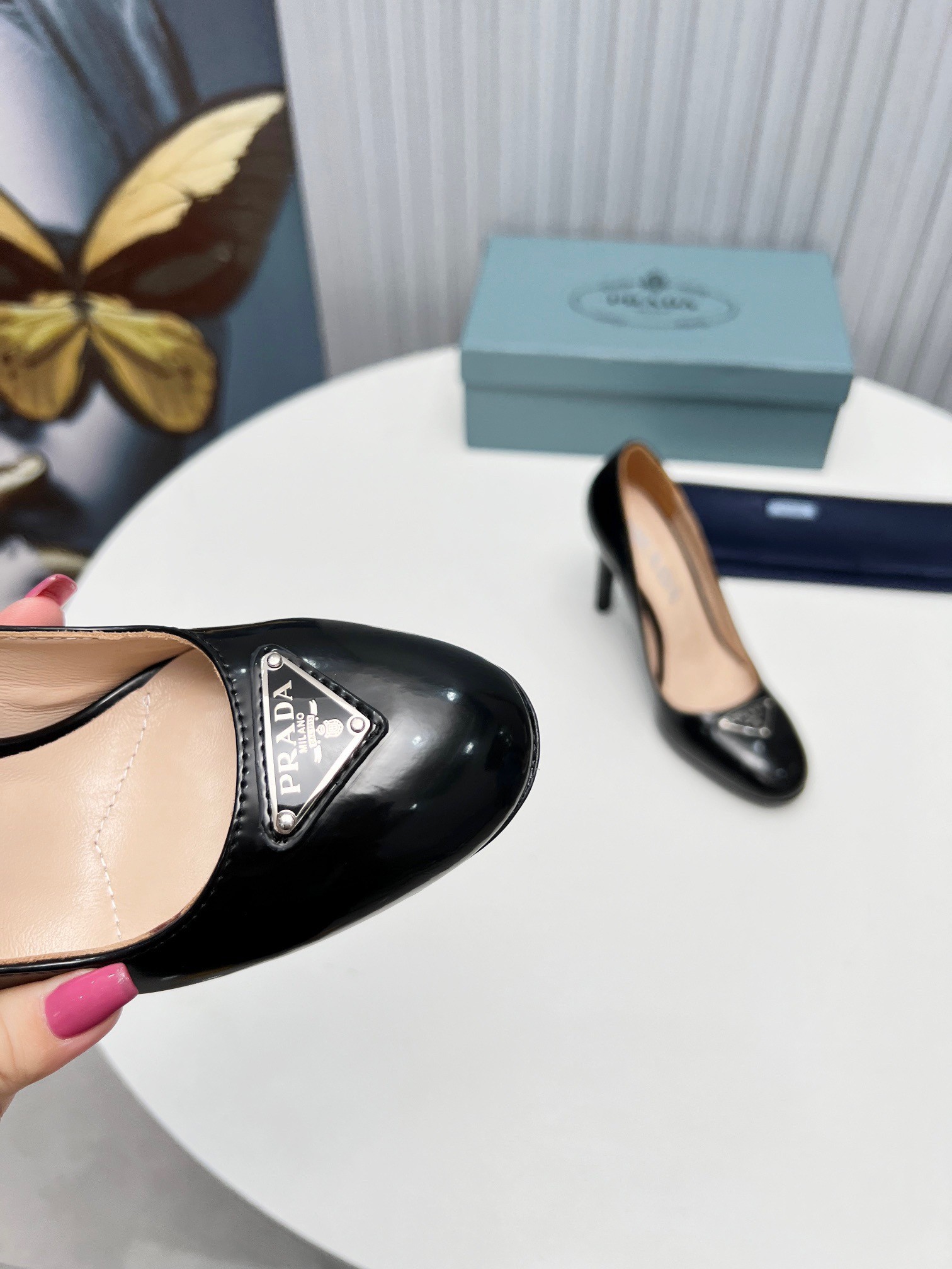 Pra*a pumps 85mm in black patent leather