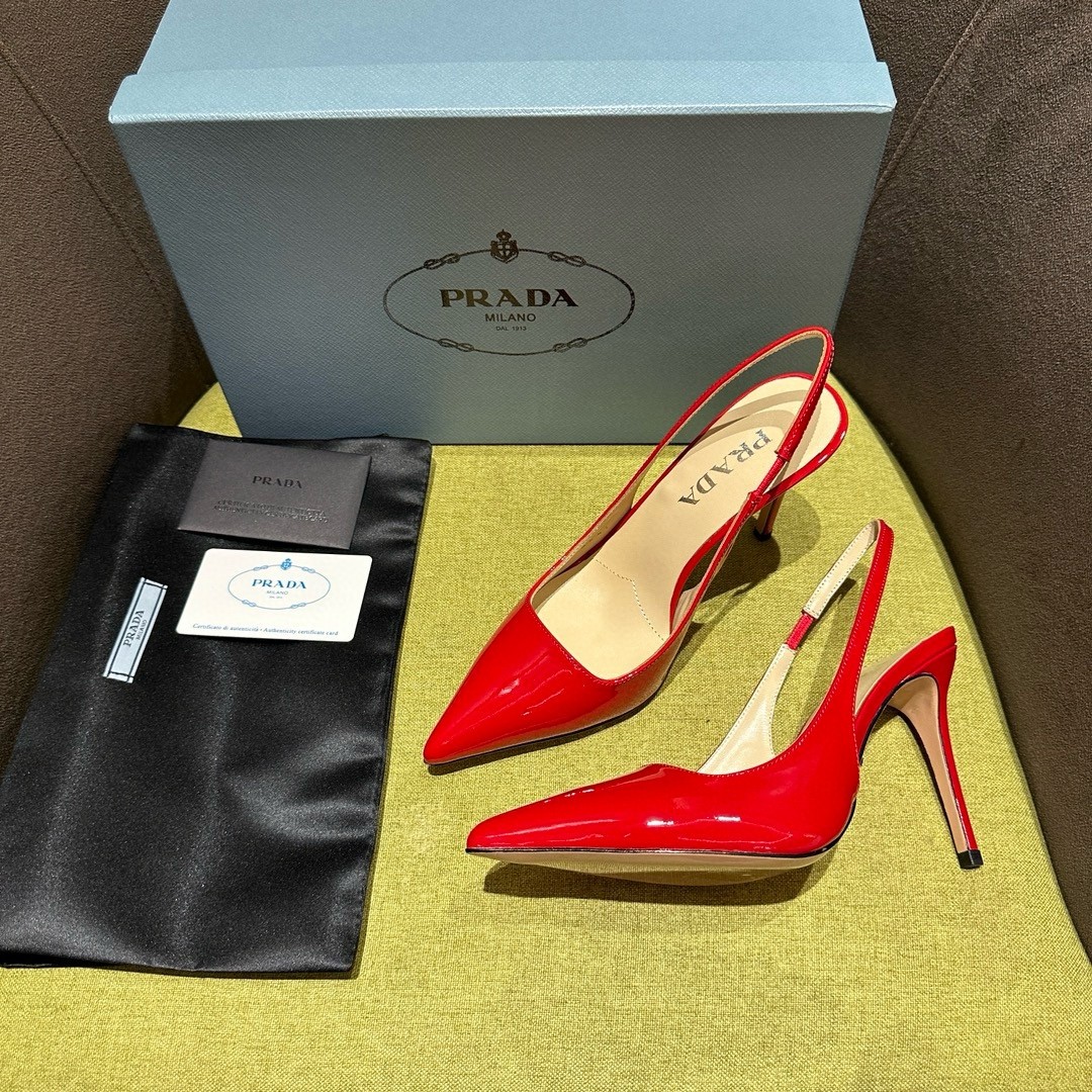 Pra*a slingbacks pumps 95mm in red patent leather