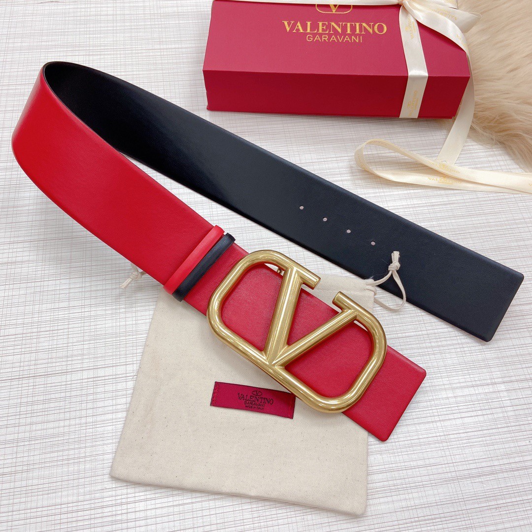 Replica Valentino VLogo Reversible Belt 70mm in Black and Red Calfskin