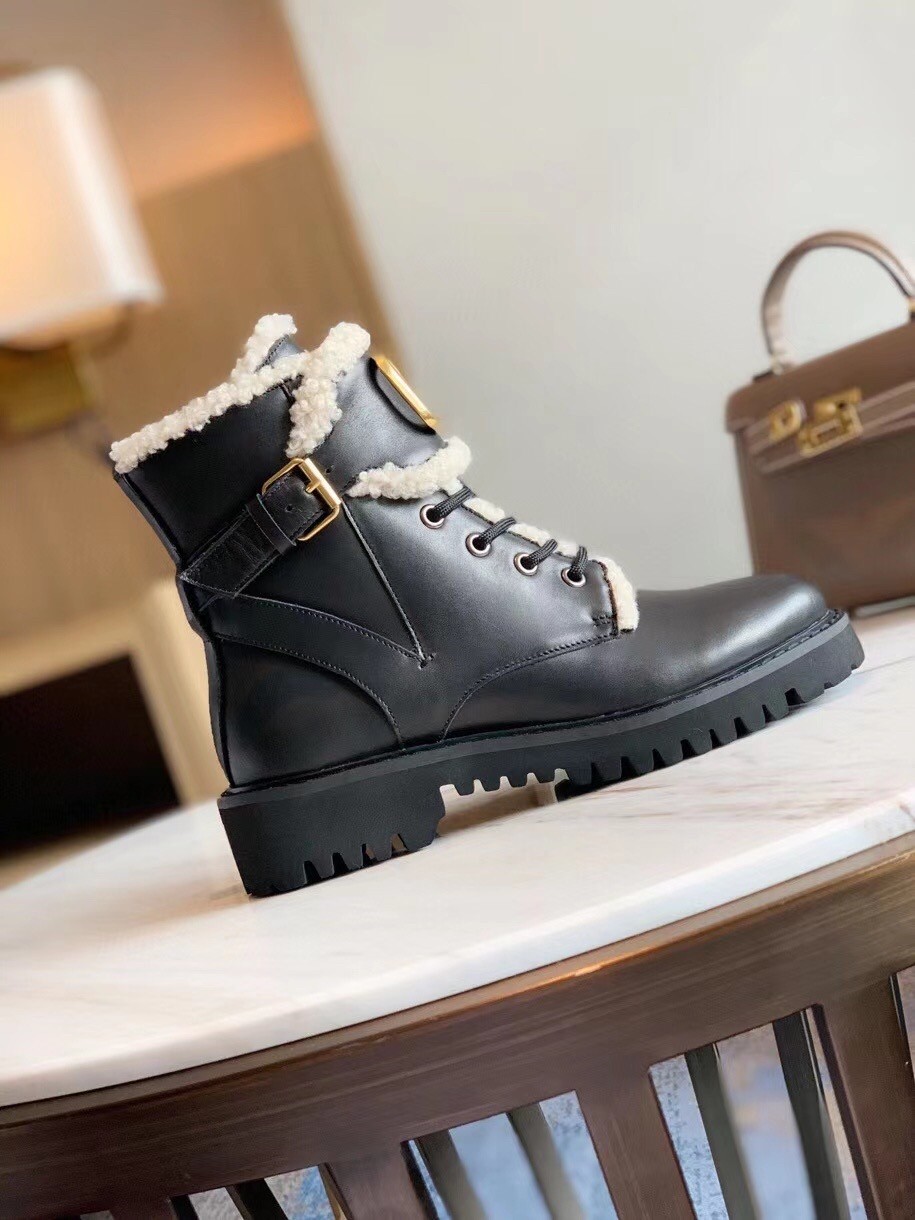 Replica Valentino VLogo Combat Boots with Shearling Lining