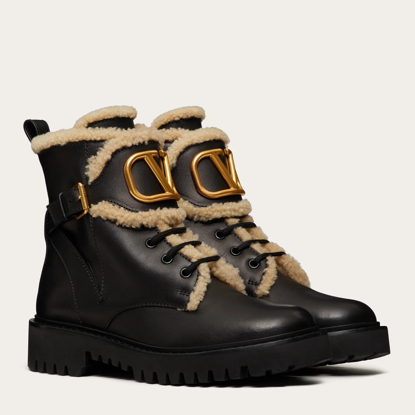 Replica Valentino VLogo Combat Boots with Shearling Lining