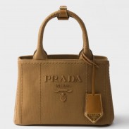 Prada Jardiniere Mini Tote Bag in Brown Cotton Canvas