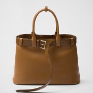 Prada Buckle Large Handbag with Belt in Caramel Calfskin 