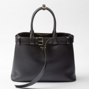 Prada Buckle Large Handbag with Belt in Black Calfskin 