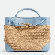 Bottega Veneta Andiamo Small Bag in Raffia and Blue Lambskin