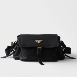 Prada Explore Medium Flap Bag in Black Nappa Lambskin
