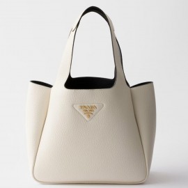Prada Small Tote Bag in White Grained Leather