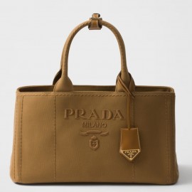Prada Jardiniere Large Tote Bag in Brown Cotton Canvas