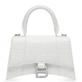 Balenciaga Hourglass XS Bag in White Crocodile Embossed Calfskin