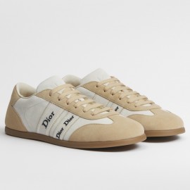 Dior Ribbon Sneakers in White and Beige Suede Calfskin