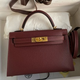 Hermes Kelly Mini II Sellier Handmade Bag in Rouge H Madame Calfskin 