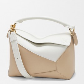 Loewe Puzzle Small Bag in White and Beige Classic Calfskin