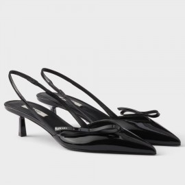 Prada Slingback Pumps 45mm in Black Patent Leather