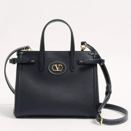 Valentino Antibes Small Shopping Bag in Black Leather
