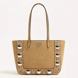 Valentino Nellcote Mini Shopping Bag in Brown Suede Calfskin