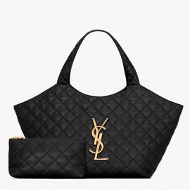 Saint Laurent Icare Medium Tote Bag in Black Quilted Lambskin