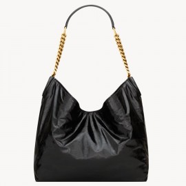 Saint Laurent Hortense Small Hobo Bag in Black Shiny Leather