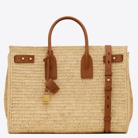 Saint Laurent Supple Sac De Jour Large Bag in Natural Raffia