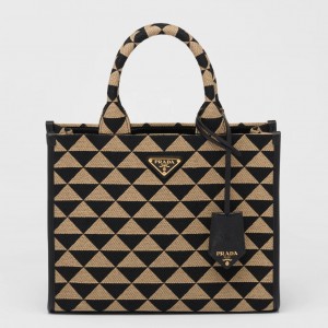 Prada Symbole Small Bag In Black/Beige Jjacquard Fabric