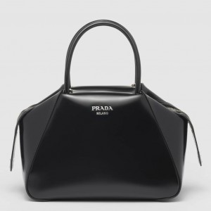 Prada Supernova Small Handbag In Black Brushed Leather