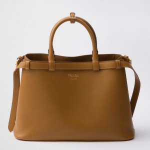 Prada Buckle Medium Bag with Double Belt in Brown Leather