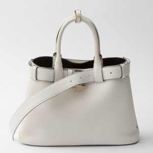 Prada Buckle Medium Bag with Belt in White Leather
