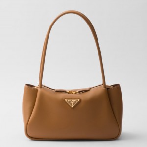 Prada Shoulder Bag in Brown Calfskin with Triangle Logo