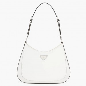 Prada Cleo Large Shoulder Bag In White Brushed Leather 