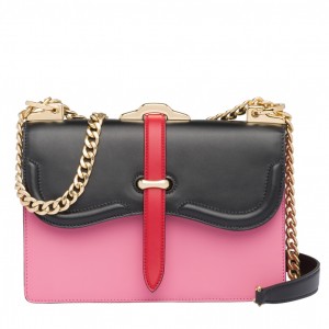 Prada Belle Shoulder Bag In Black/Pink Calfskin