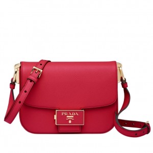 Prada Embleme Bag In Red Saffiano Leather 