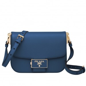 Prada Embleme Bag In Blue Saffiano Leather