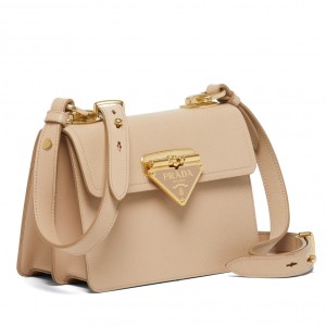 Prada Symbole Shoulder Bag In Beige Saffiano Leather 