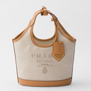 Prada Mini Buckle Bag in Linen Blend and Leather 