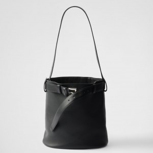 Prada Buckle Bucket Bag with Belt in Black Calfskin