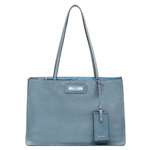 Prada Etiquette Tote Bag In Blue Calf Leather