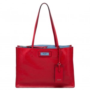 Prada Etiquette Tote Bag In Red Calf Leather