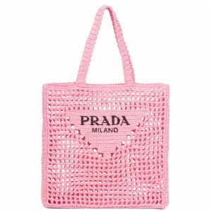 Prada Small Tote Bag In Pink Woven Raffia